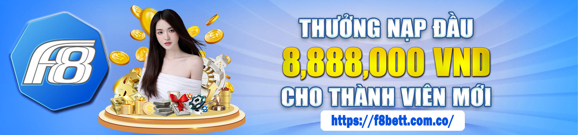 Banner khuyến mãi nạp đầu F8bet lên đến 8 888 000 VND