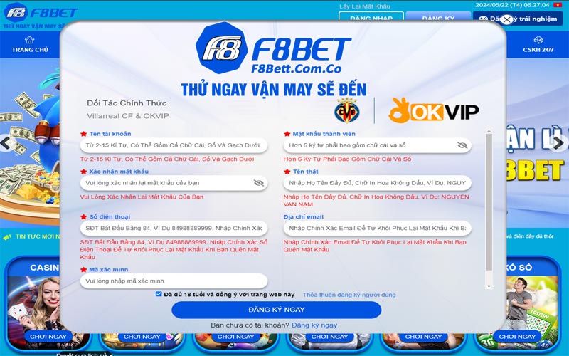Hướng dẫn đăng ký F8Bet chi tiết mới nhất 6 Cách đăng ký F8Bet trên máy tính